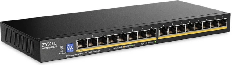 Zyxel gigabites nem menedzselt switch GS1100-16EPS PoE-val (16 port)