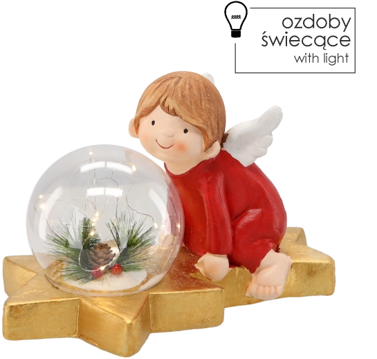 Karácsonyi angyalka figura LED gömbbel 36,5 × 21,5 × 23,5 cm