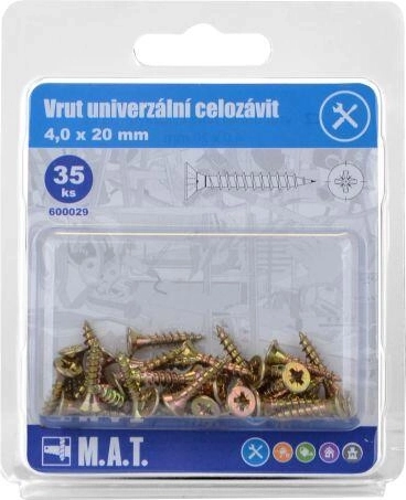 Univerzális, teljes menetes csavar 4,0 × 20 mm, horganyzott, 35 db
