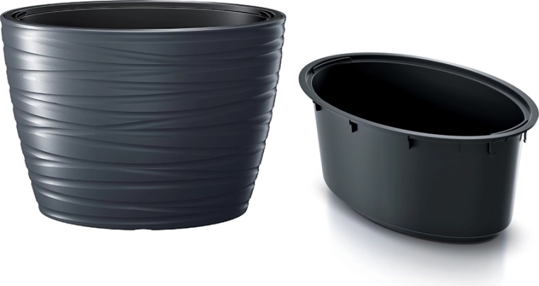 Ovális MAZE virágláda betéttel, 58,5 cm, antracit