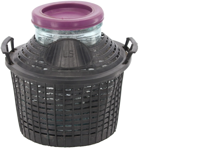 5 l üvegballon széles nyakkal és műanyag kosárral