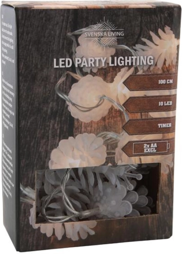 Fényfüzér időzítővel, 10 LED, tobozokkal, 100 cm