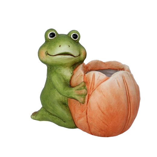 Kerti virágtartó béka virággal