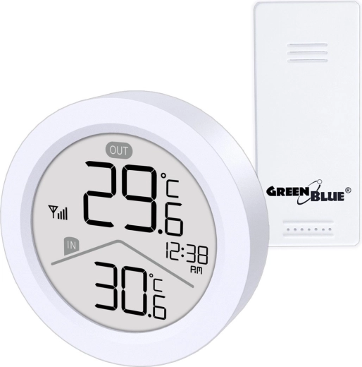 Vezeték nélküli meteorológiai állomás IN/OUT hőmérővel és órával GREENBLUE