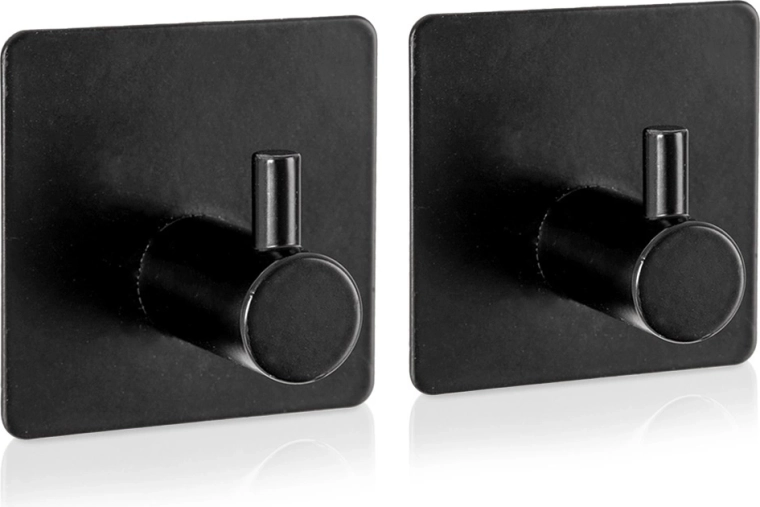 Öntapadó RADKA akasztó, fekete, 4,5 × 4,5 cm, 2 db