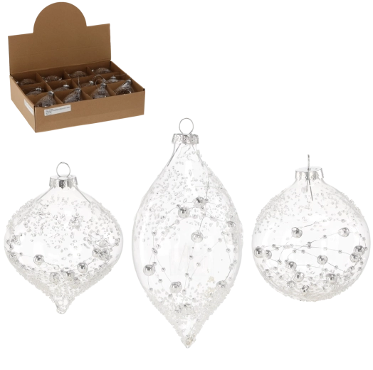 Átlátszó üveg karácsonyi gömb, vegyes minták