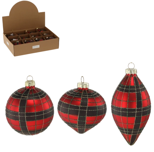 Üveg karácsonyi dísz piros-fekete kocka – mintakeverék