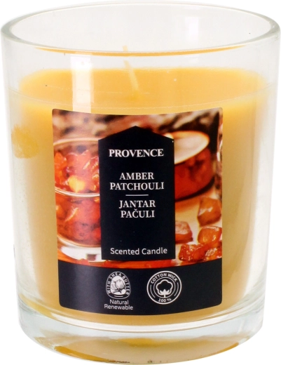 Illatgyertya üvegben borostyánnal és pacsulival 7 × 8 cm