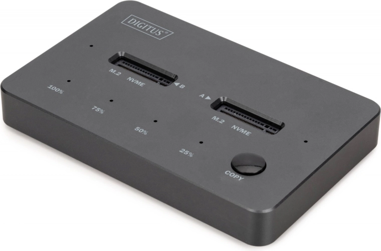 Digitus dokkoló állomás M.2 NVMe SSD-hez offline klónozással, USB‑C 3.2 Gen 2 10 Gb/s, fekete