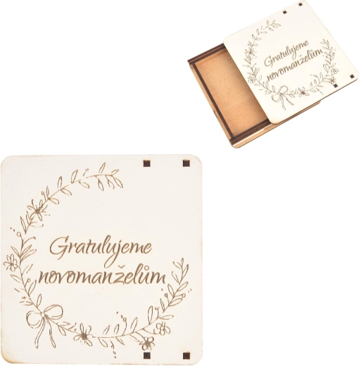 Ajándék fa dobozka „Gratulálunk” 10 × 10 cm