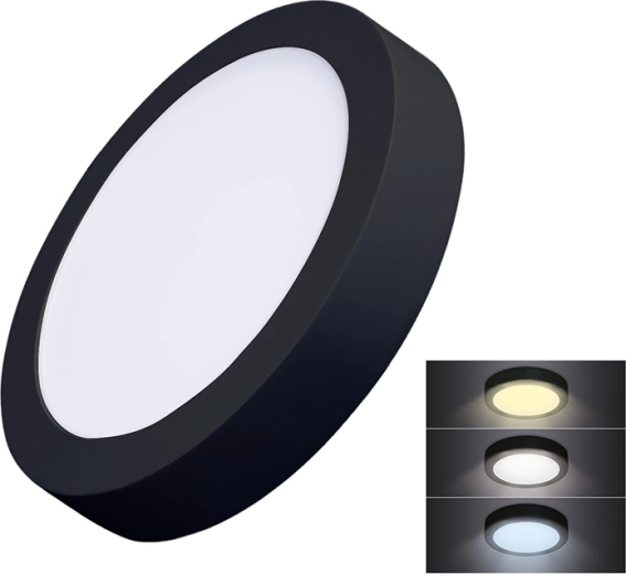 Solight felületre szerelhető LED mini panel CCT 18 W, kerek, fekete