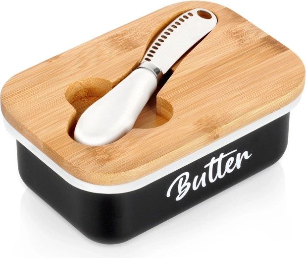 Fekete vajtartó bambusz fedéllel és késsel Vilde