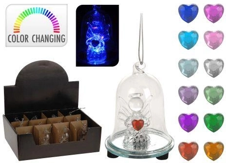 Üvegből készült LED csengő angyalkával 6 × 8 cm