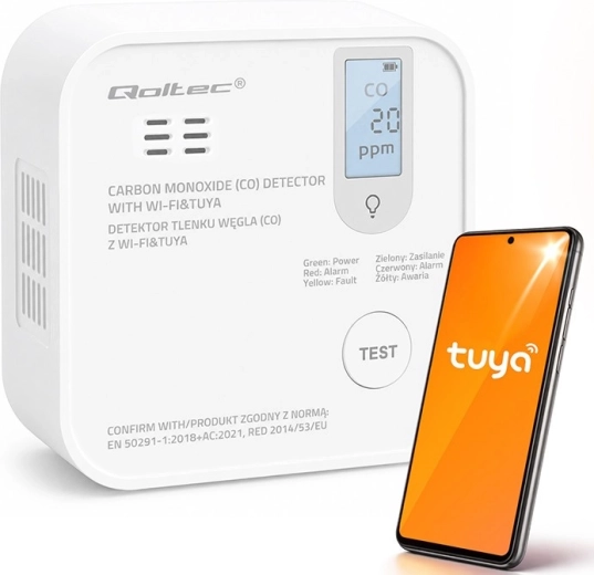 TUYA Wi-Fi szén-monoxid-érzékelő LCD kijelzővel és LED-riasztással