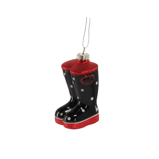 Üveg karácsonyi csizma dísz, 6 darabos szett