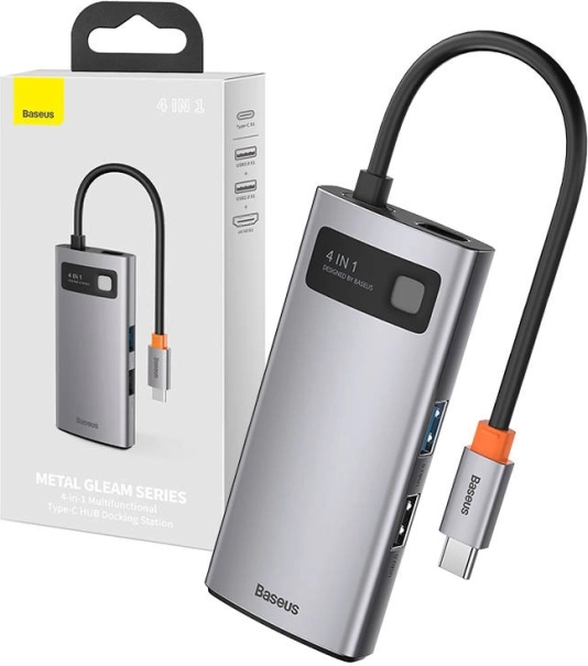 USB-C hub 4 az 1-ben BASEUS Metal Gleam HDMI-vel, USB 3.0-val és 100 W PD-vel