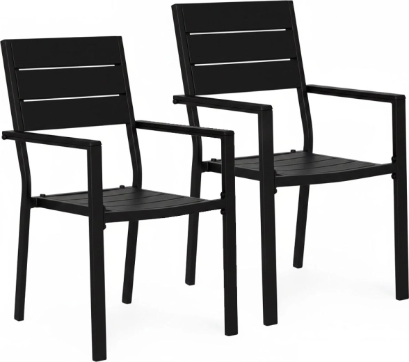 2 db kerti szék acélból és HDPE-ből, fekete Multigarden