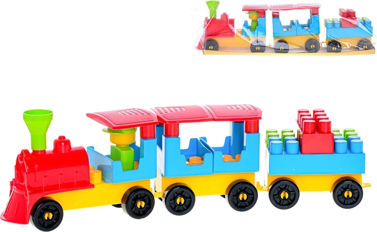 Építőkészlet kisvonat két kocsival és matricákkal