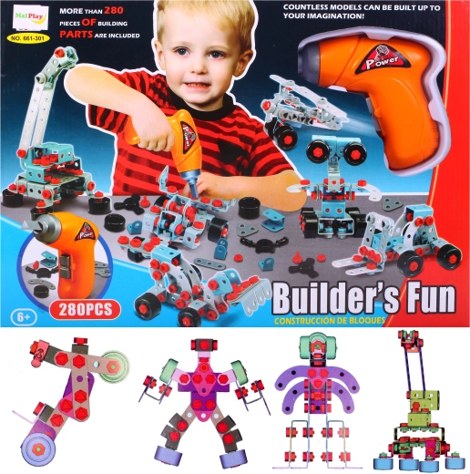 Mega konstruktőr fúróval – építőkészlet, 280 darab