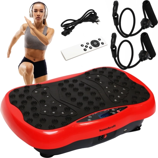 Bauerkraft vibrációs edzőplatform távirányítóval és Bluetooth-tal (piros)