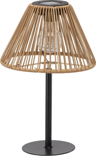 Napelemes asztali lámpa rattan árnyékolóval, 33 cm, barna