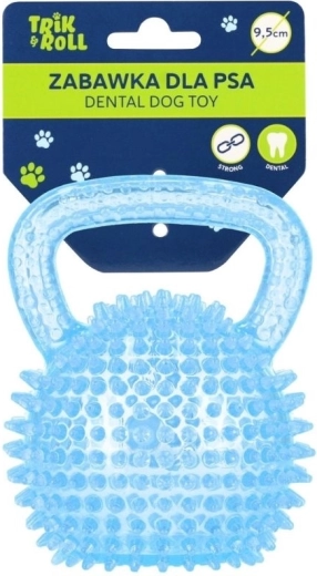 Kutyajáték labda fogantyúval, kék, 9,5 cm