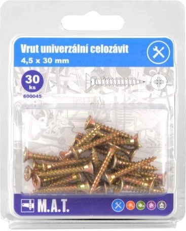 Univerzális, teljes menetes facsavarok 4,5 × 30 mm, horganyzott, 30 db
