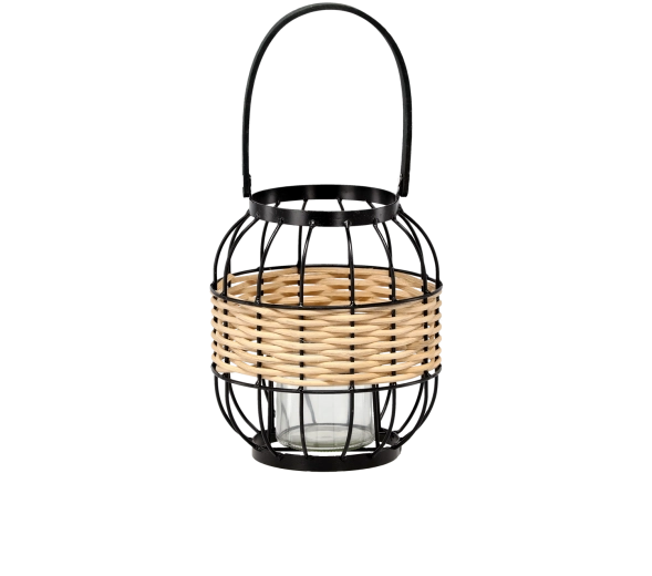 Dekoratív fém-fa lámpás üveg betéttel