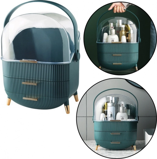 Kozmetikai rendező átlátszó fedéllel és két zöld fiókkal