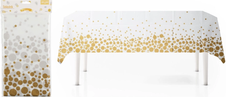 Flanel terítő 130 × 220 cm, fehér arany pöttyökkel
