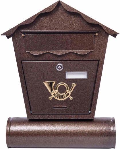 Postaláda hengerrel és hegyes tetővel, bronz