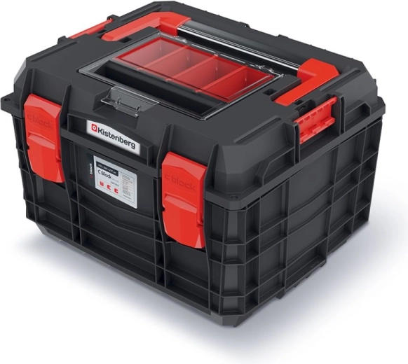 Szerszámos láda alumínium fogantyúval és rendezővel 45 × 38 × 29,7 cm fekete