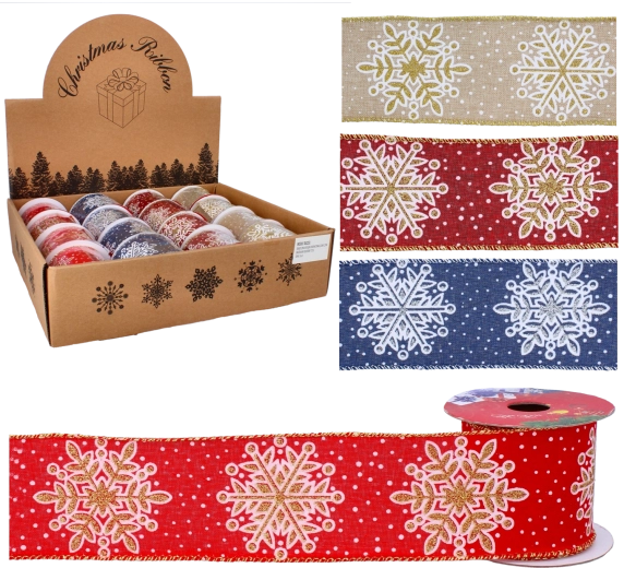 Karácsonyi dekoratív szalag hópelyhekkel 6,3 cm × 2,7 m