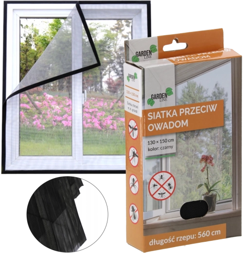 Fekete rovarháló 150 × 180 cm tépőzáras rögzítéssel