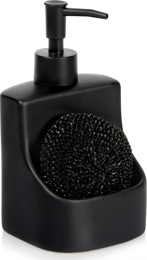 Mosogatószer-adagoló szivacstartó rekesszel, kerámia, fekete, 400 ml