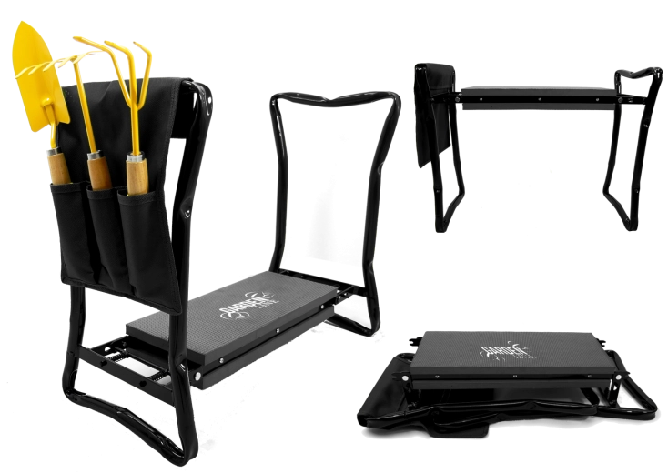 GARDENLINE kerti térdelő és ülőke, összecsukható, fekete 59 × 27,5 × 49 cm