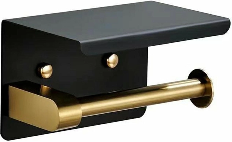 Fekete–arany WC‑papírtartó polccal