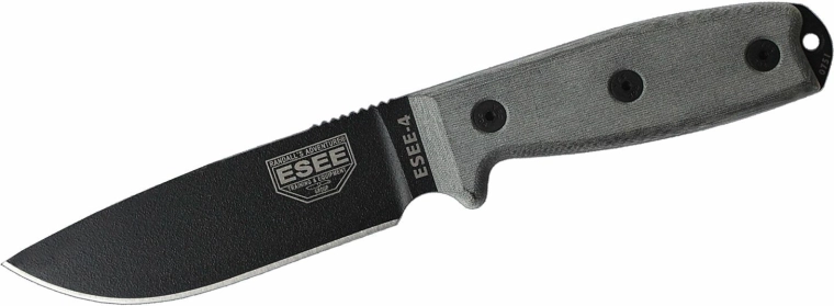 ESEE 4P univerzális kés sima éllel, szürke G10 markolat, Coyote Brown kydex tok