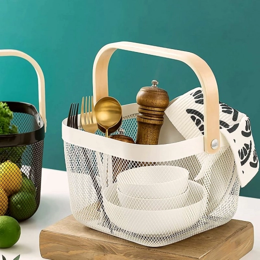 Skandináv stílusú fém gyümölcskosár - ekrü