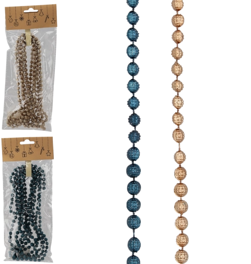 Dekoratív gyöngyfüzér 2,7 m sötétkék és arany színben