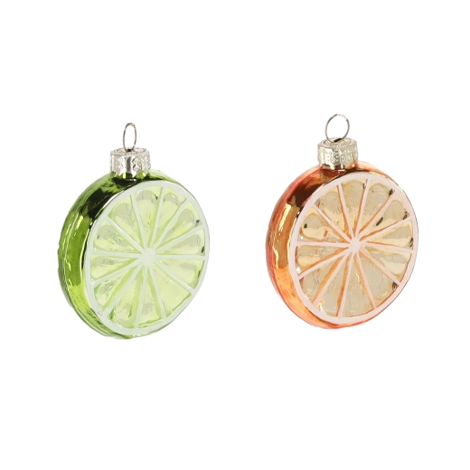 Üveg karácsonyi díszek citruszelet formában, vegyes színek, 12 db