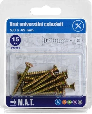 Univerzális, teljes menetes facsavar 5 × 45 mm, horganyzott, 15 db