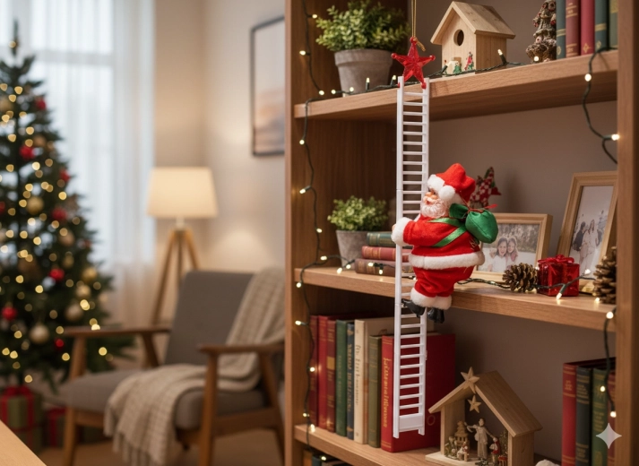20,5 cm-es Mikulás létrán mászva – mozgó karácsonyi dekoráció dallammal
