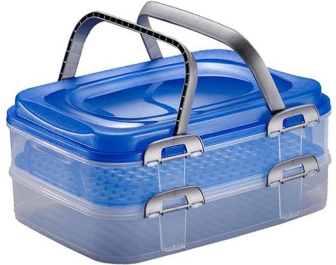 Műanyag piknikkosár, 2 szintes, 40 × 30 × 18 cm