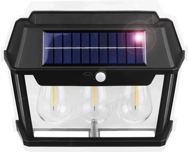 Napelemes kültéri fali lámpa mozgásérzékelővel – hármas LED lámpás