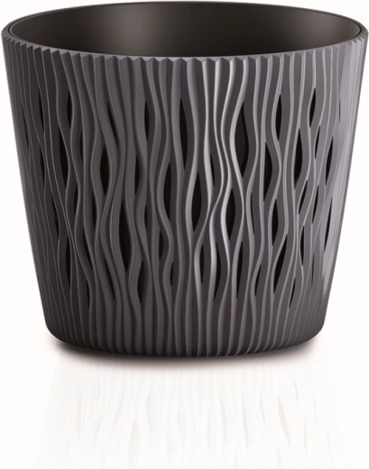 Sandy Round virágtartó betéttel, 15,8 cm, antracit