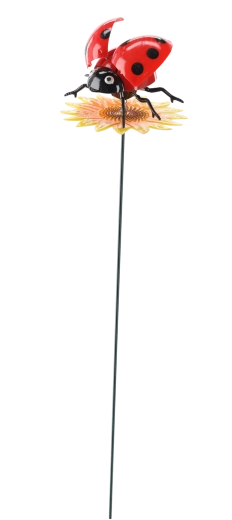 Kerti dekoráció pálcán – színes bogárkák virágon, 50 cm