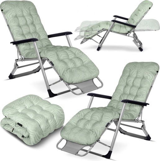 Összecsukható kerti nyugágy párnával SOFOTEL ChillWell, 2 darabos szett, világoszöld