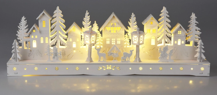 Fa LED dekoráció házikók 45 cm