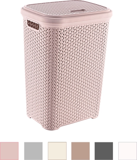 Rattan hatású fedeles szennyeskosár 55 l